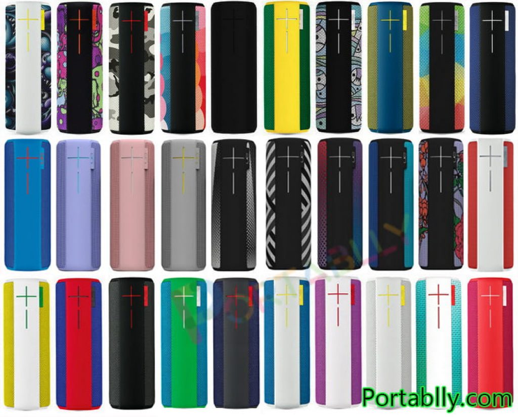 UE Boom 2 has a wide range of funky colour set with different names. Ones: Tropical (purple and orange), Green Machine (green and blue), Brain Freeze (blue), Cherry bomb (red), Yeti (white), Phantom (grey and black), Urban Explorer (Black and white), Deep Radiance, Marina, Obsidian, Magenta, Meteor 2020
